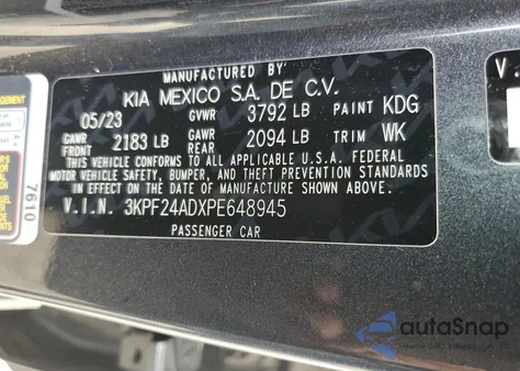 2023 Kia Forte Lx from USA, damaged, VIN 3KPF24ADXPE648945